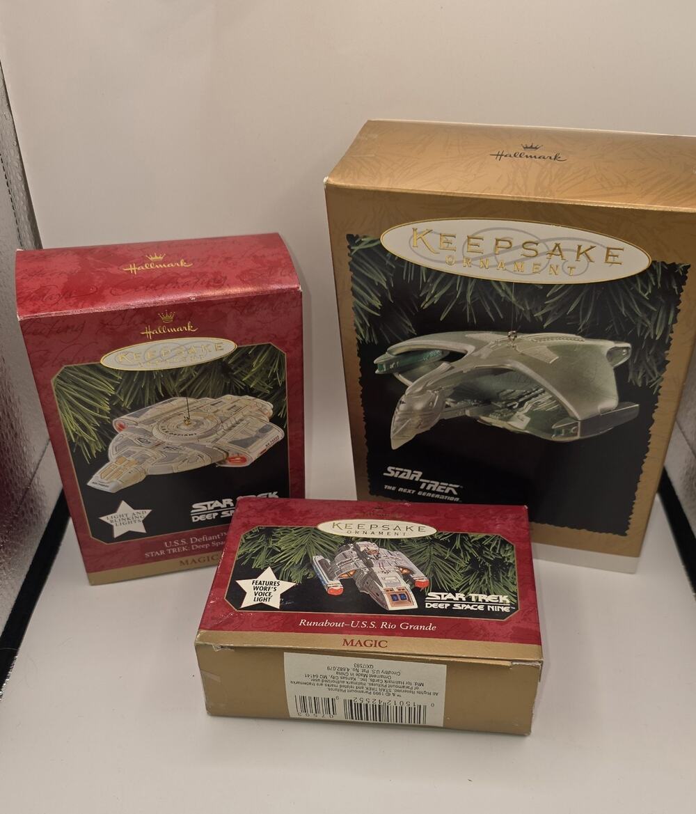 Hallmark Star Trek Keepsake Ornament Lot 1993 Enterprise 1997 Defiant 1999 Rio